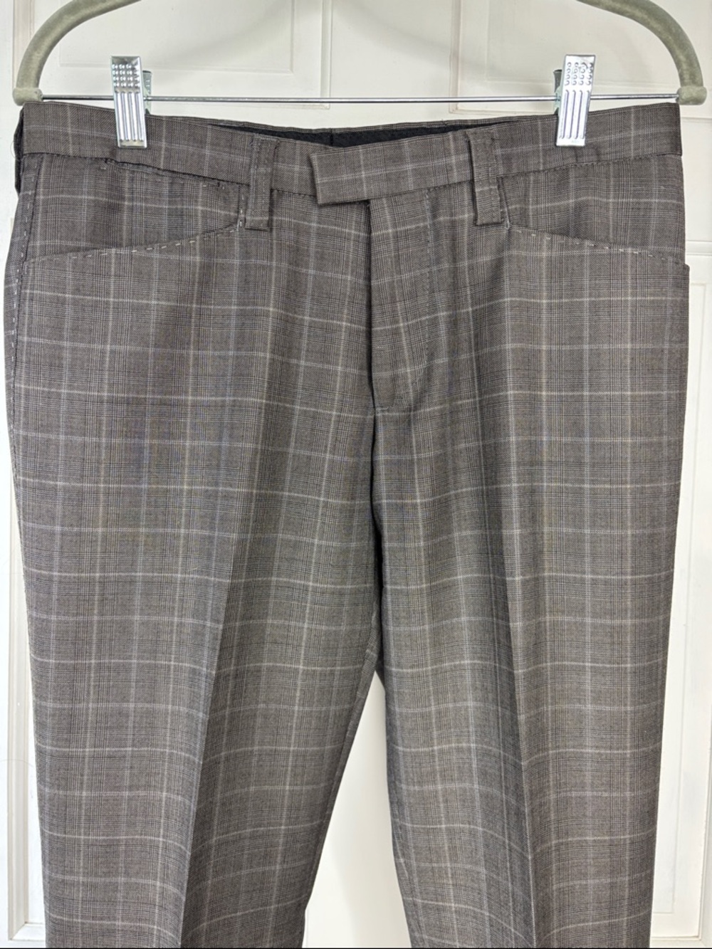 J.Lindeberg Gray Wool Plaid Slim Trousers with Stitching Detail